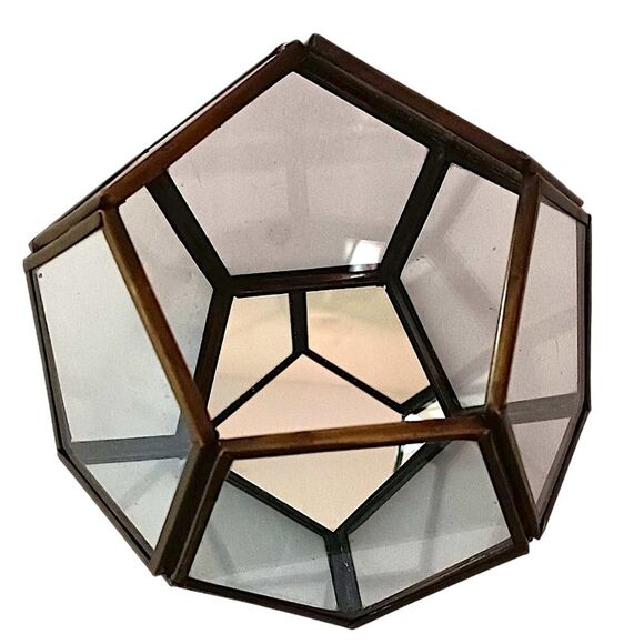 Geometric Glass Brass Terrarium Octagon Planter Display Case Candle Holder Vtg - Picture 4 of 16